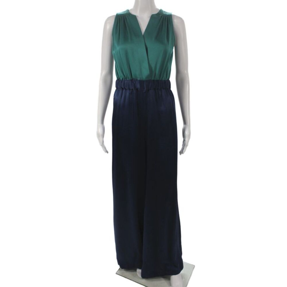 Carolina Ritzler Women Green Colorblock V-Neck Sleeveless Jumpsuit Size 36
